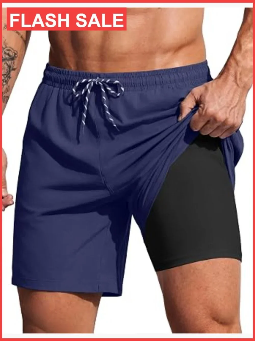 2 in 1 Mens Swim Trunks 7 Inch Quick Dry Board Shorts with Compression Liner